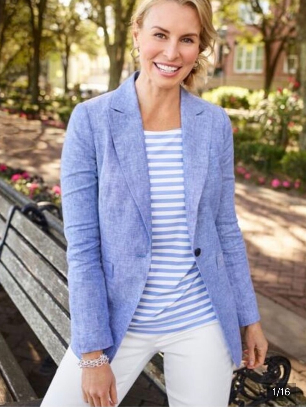 Talbots Chambray Blue Casual Linen Blazer Size 2
